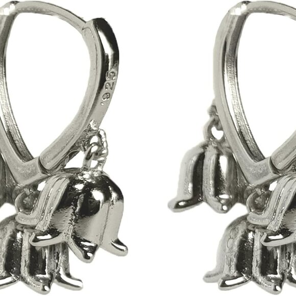 Jewelry - Sterling Silver Hoop Earrings Small Dangle Lily of the Valley Trendy Jewelry